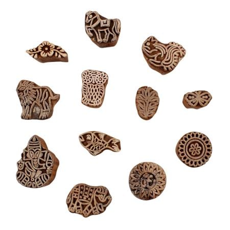 Set of 12 Piece New Mix Wooden Printing Blocks